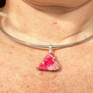 🎀 3 for $25 Pink Jasper Chunk Wire Wrapped Pendant Handcrafted